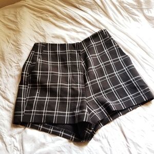 high waisted black plaid shorts